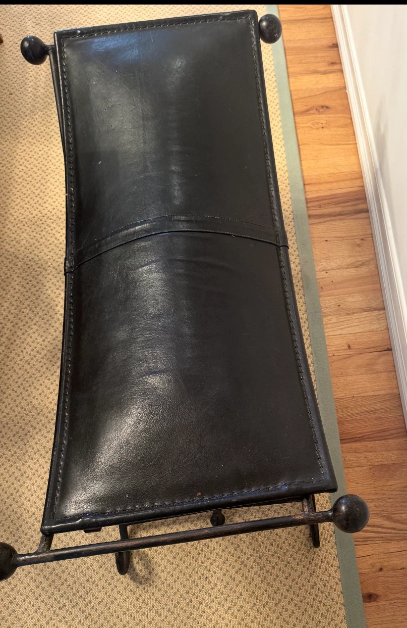 Black Leather Butterfly Bench - photo 2
