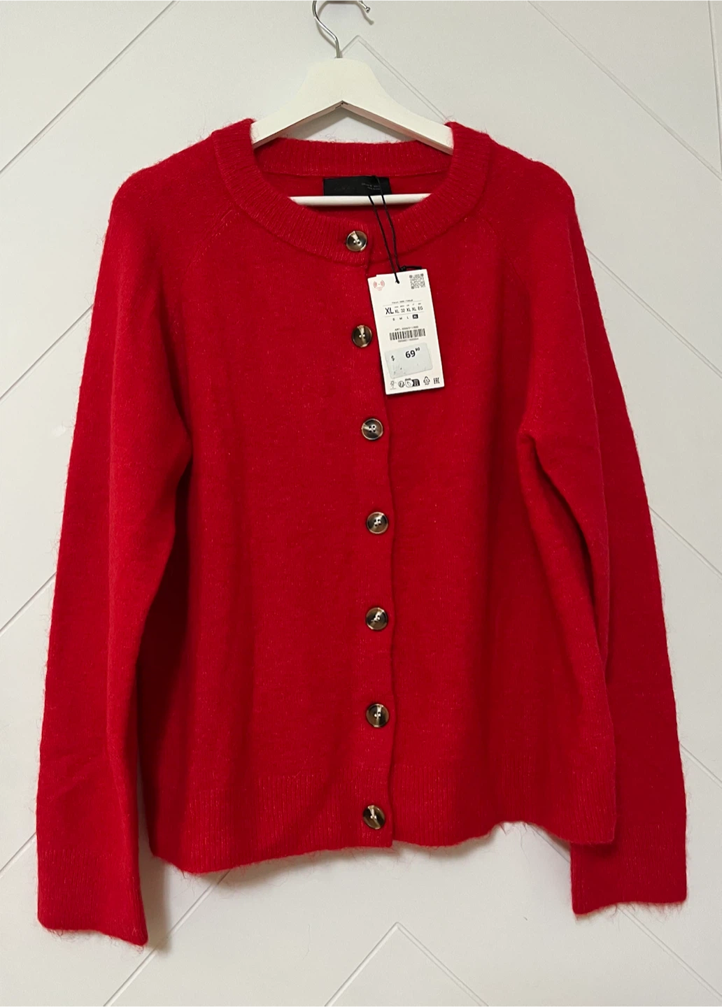 Zara Red Knit Cardigan Sweater L- XL