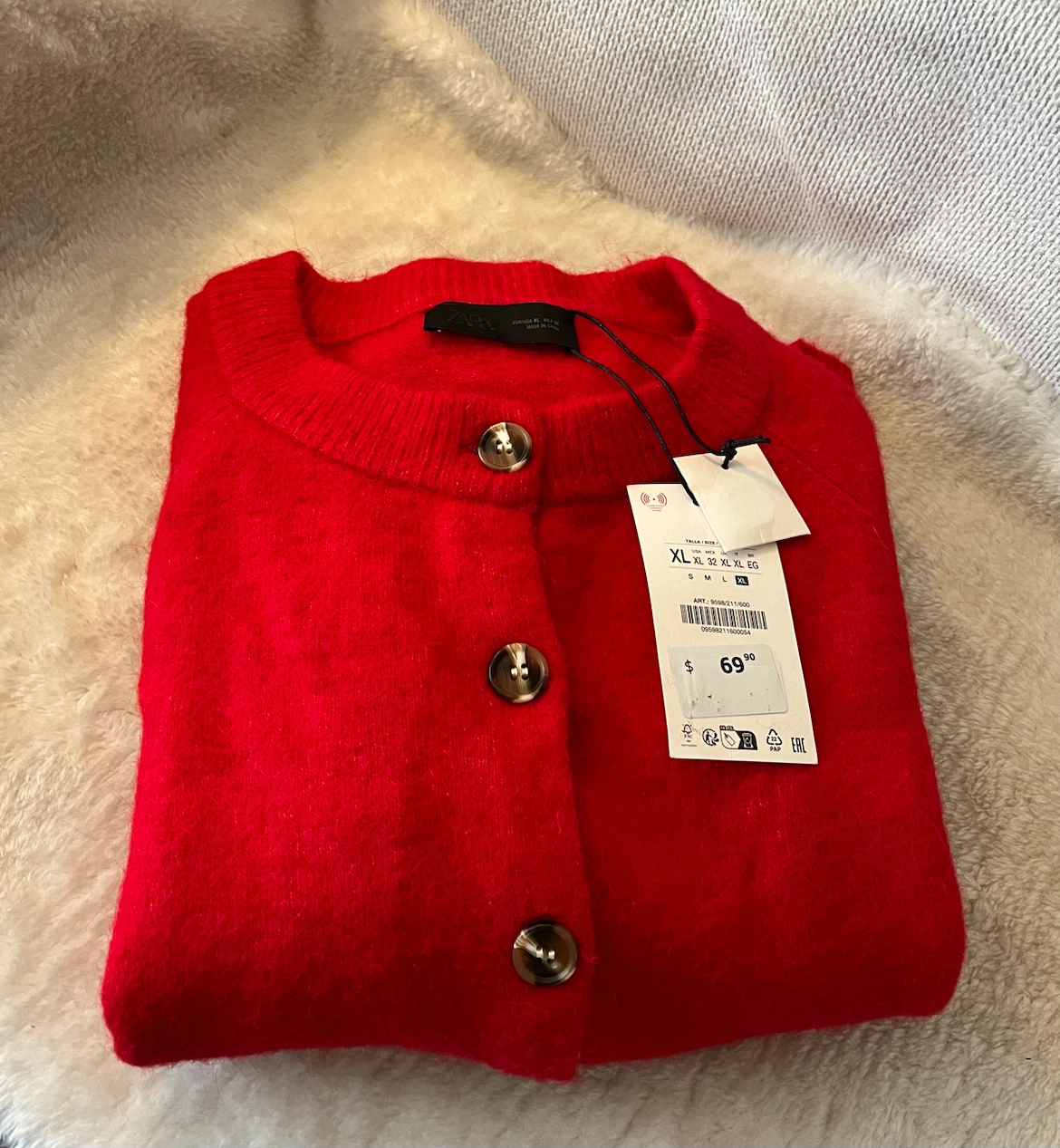 Zara Red Knit Cardigan Sweater L- XL - photo 2