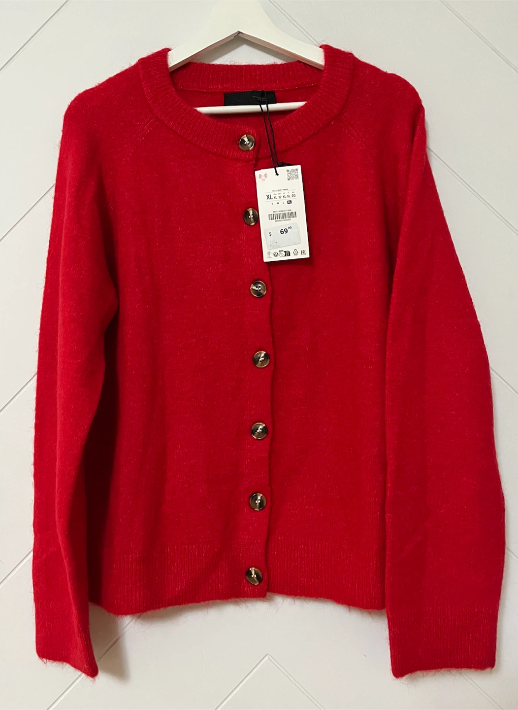 Zara Red Knit Cardigan Sweater L- XL - photo 3