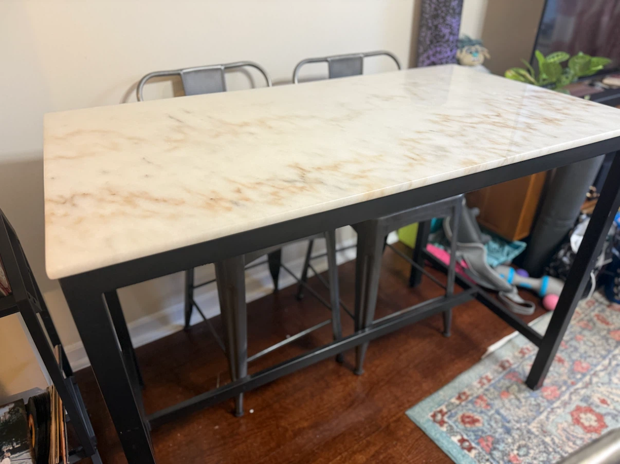 Counter height marble dining table + 4 metal stools - photo 2