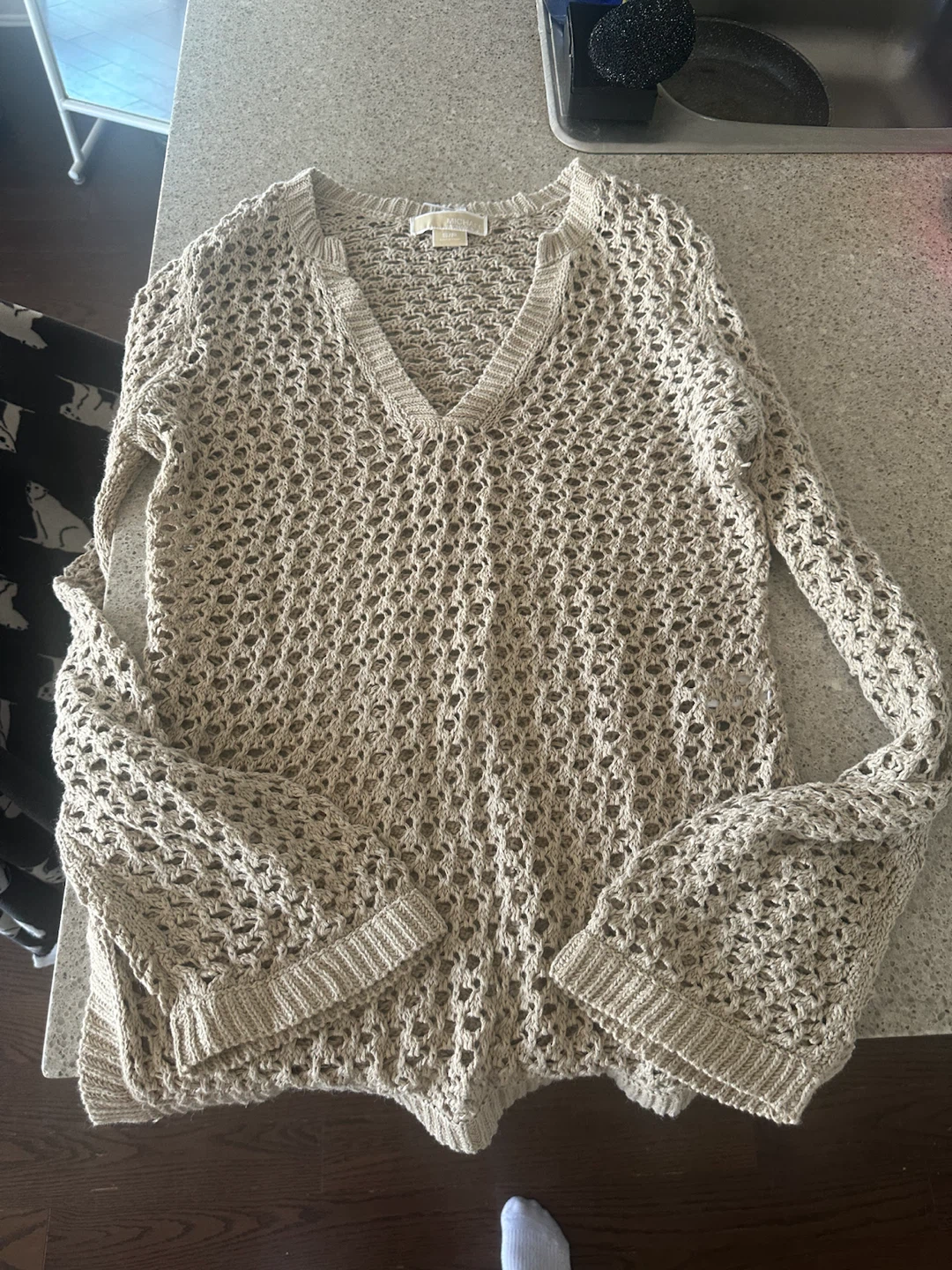 Michael Kors Beige Crochet V-Neck Sweater - photo 2