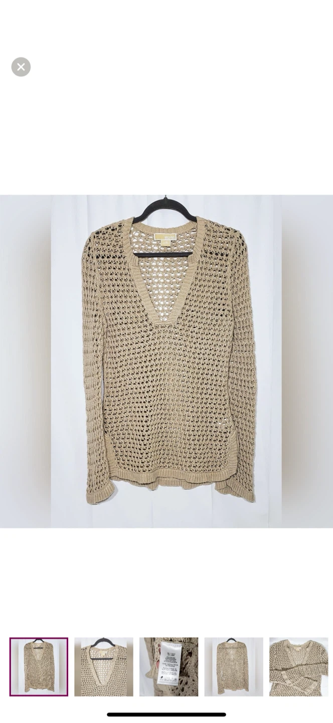 Michael Kors Beige Crochet V-Neck Sweater - photo 3