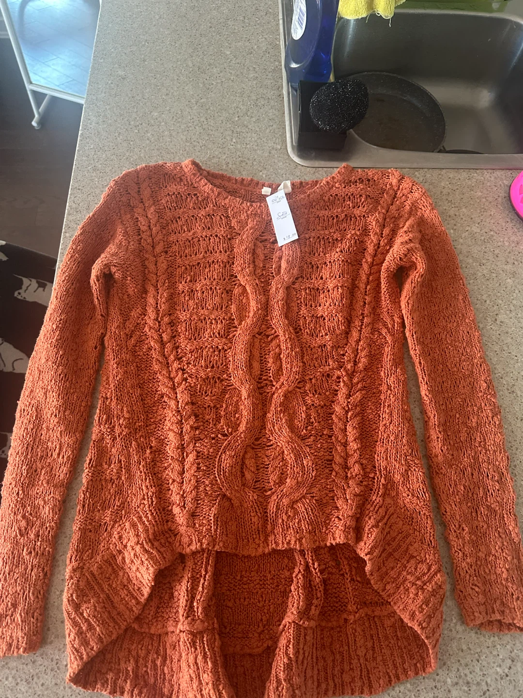 Anthropology Orange Cable Knit Sweater small