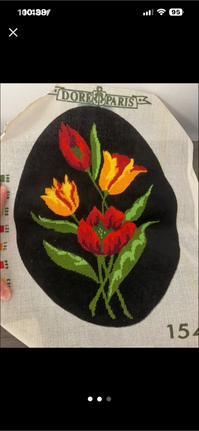 DORE PARIS Needlepoint Canvas with Tulips - Unfinished