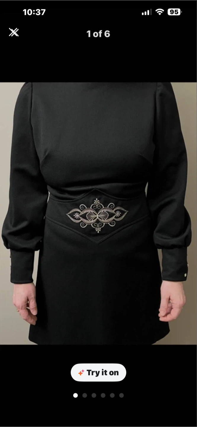 Black Crimpene Dress with Embroidered Detail - photo 2