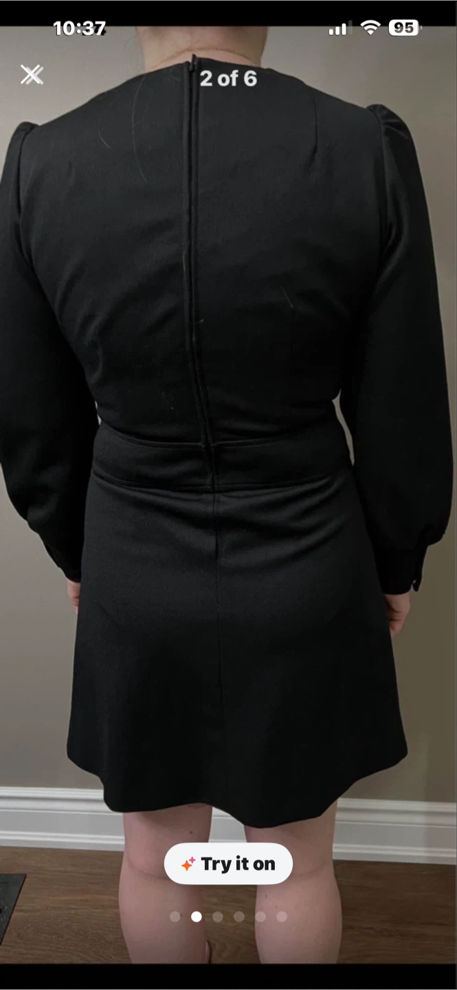Black Crimpene Dress with Embroidered Detail - photo 3