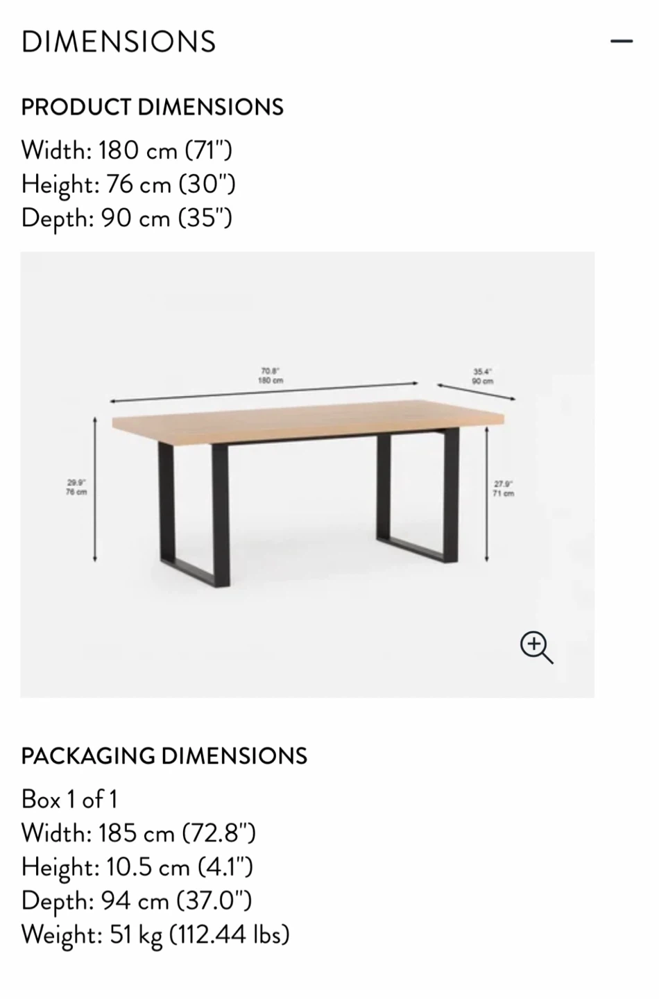 Oak Dining Table with Black Metal Legs/Structube Dining Table