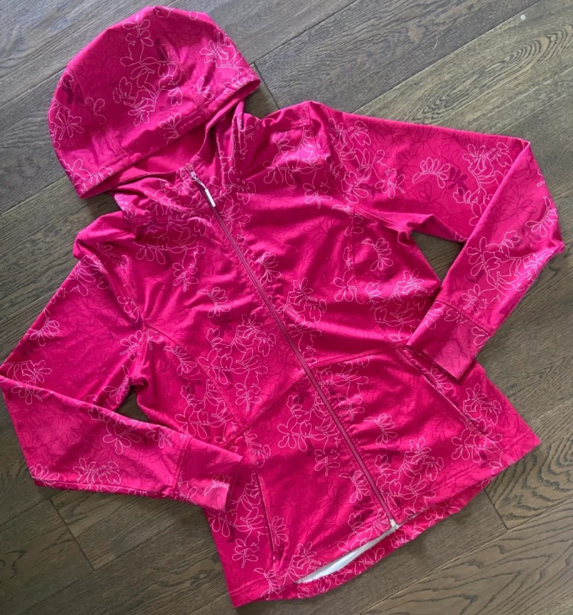 EUC: Hot Pink Floral Zip-Up Athletic Hoodie Size M - photo 2
