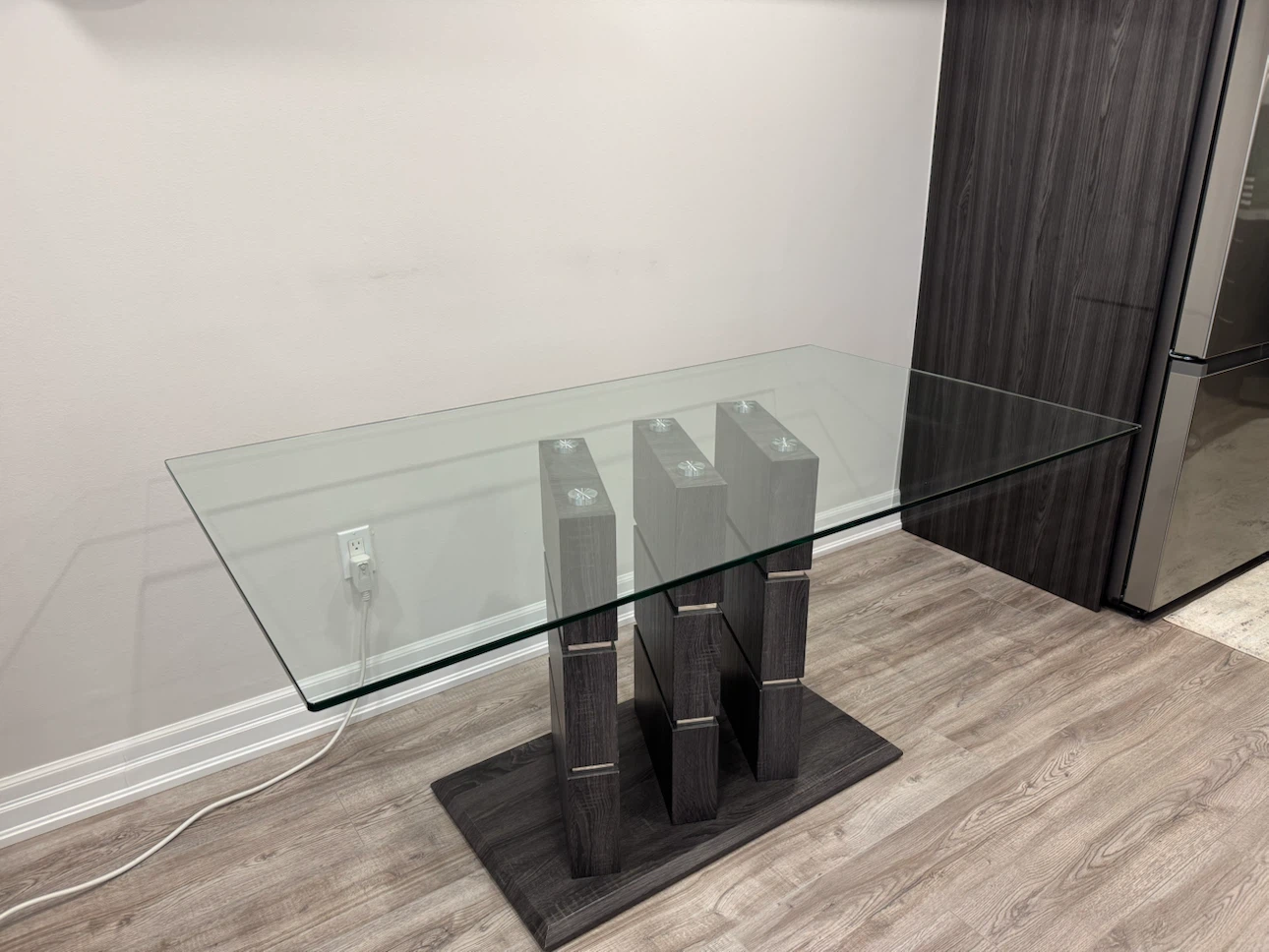 Glass Top Dining Table with Modern Wood Base - photo 2