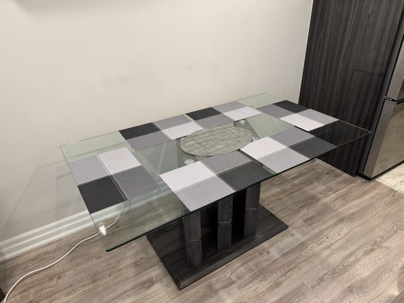 Glass Top Dining Table with Modern Wood Base - photo 5