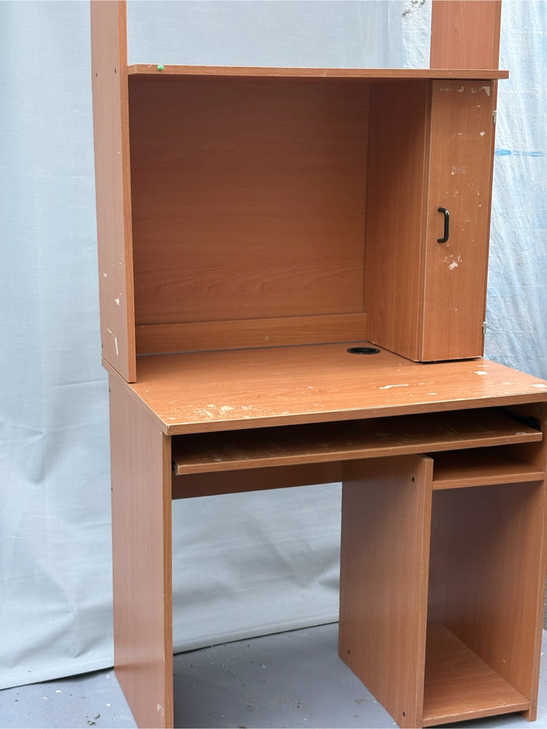 Wooden Computer Desk with Shelf and Cabinet