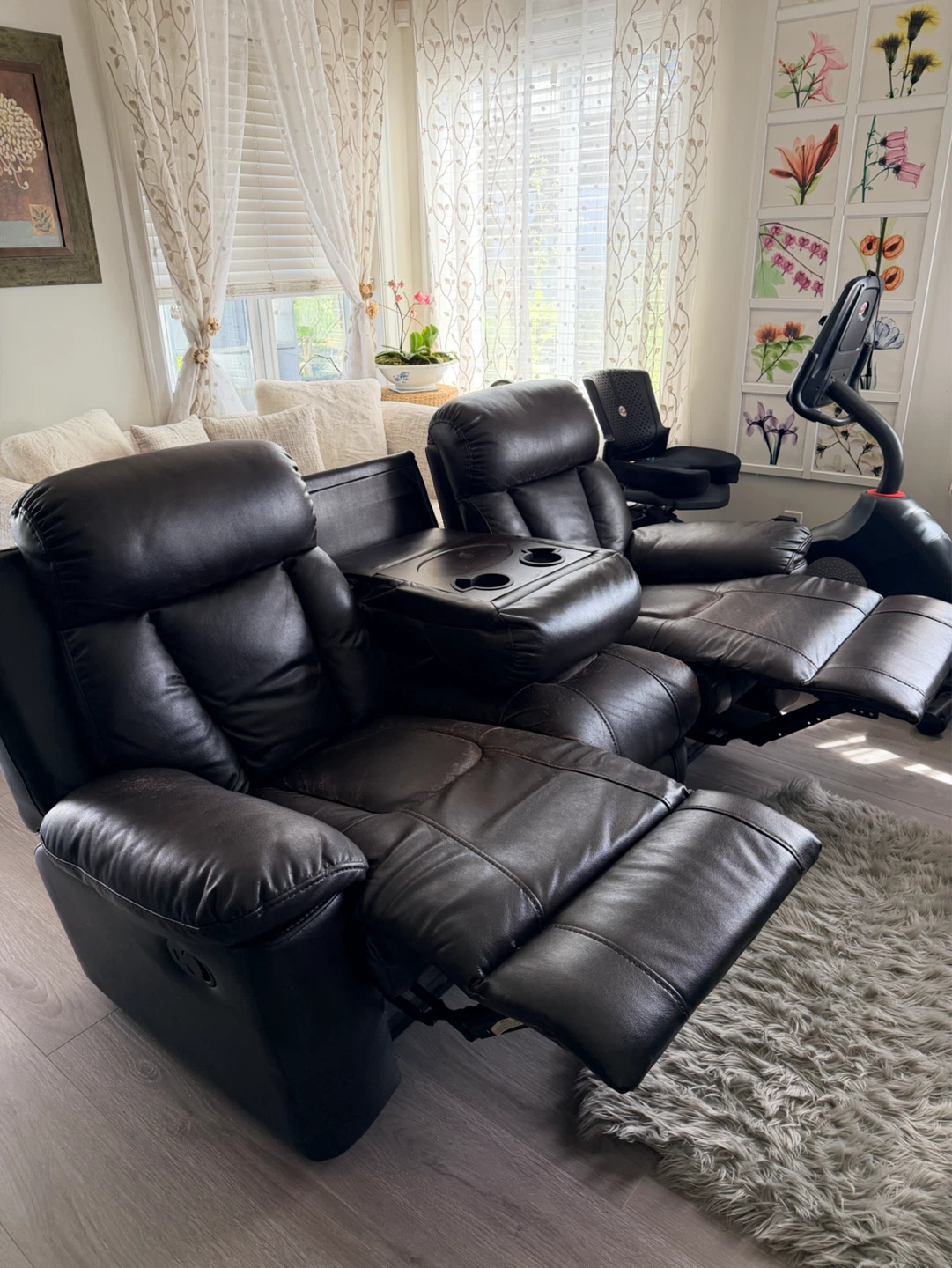 Dark Brown Leather Reclining Sofa with Cup Holders - photo 2