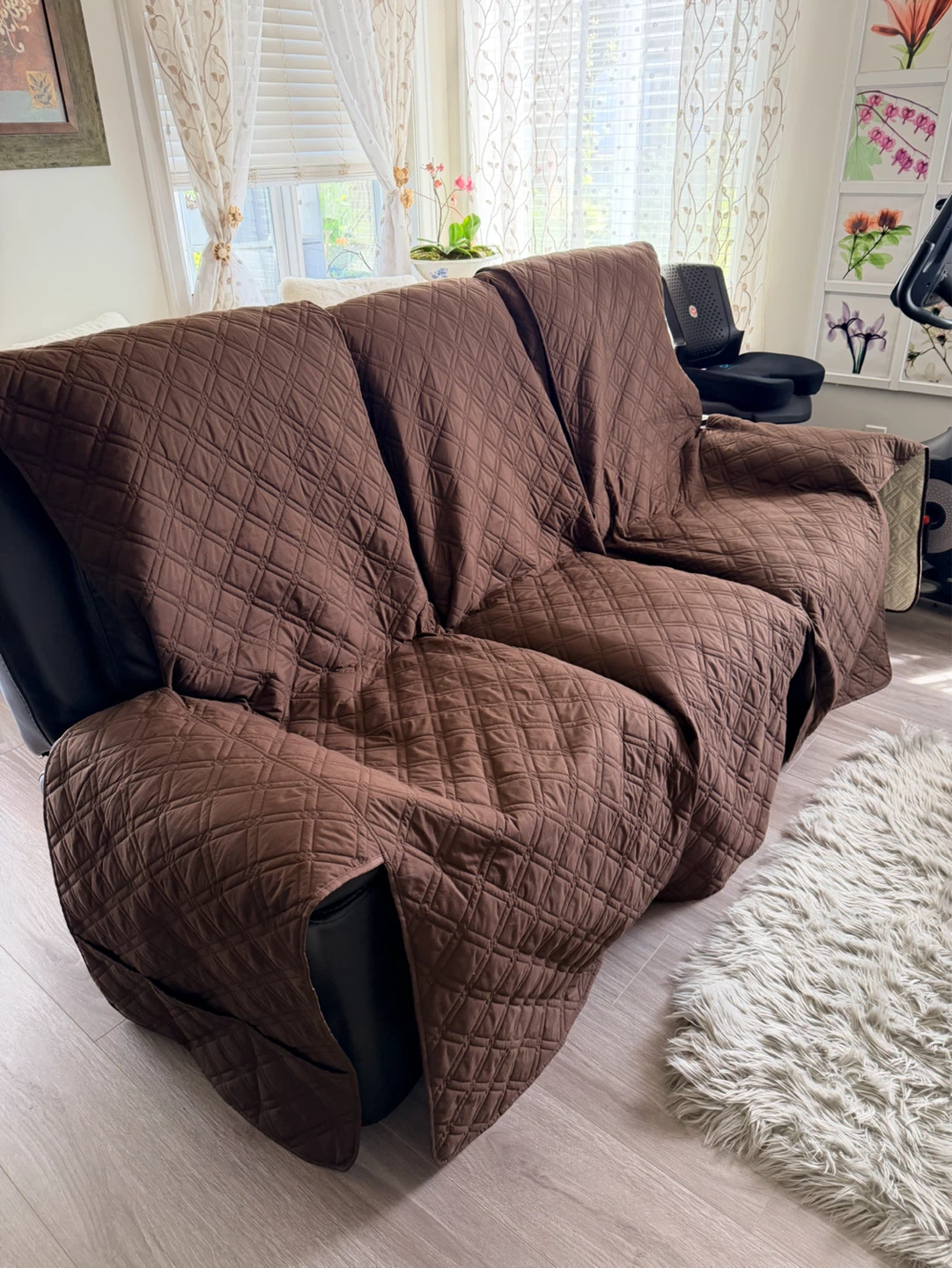 Dark Brown Leather Reclining Sofa with Cup Holders - photo 4