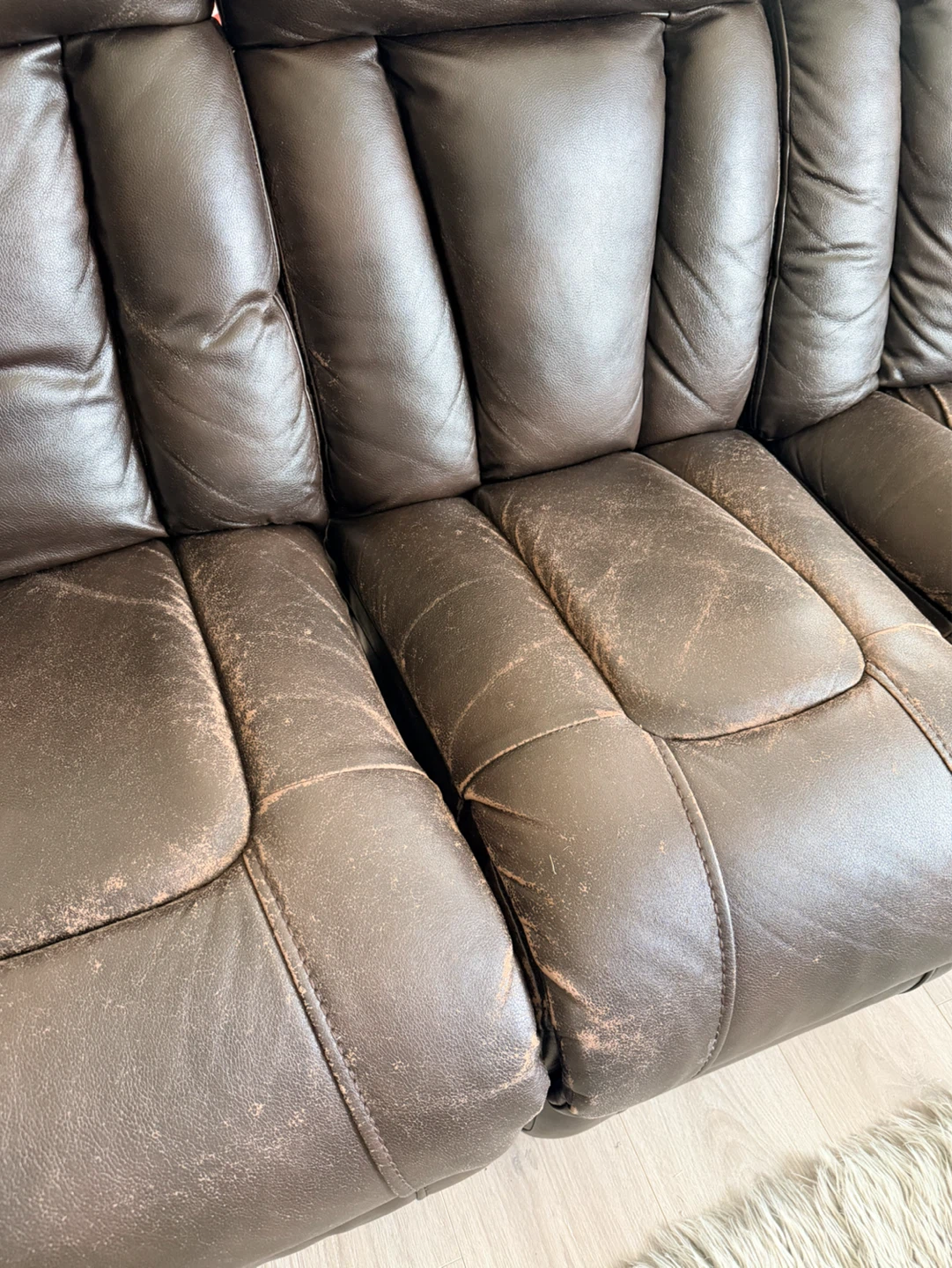 Dark Brown Leather Reclining Sofa with Cup Holders - photo 3