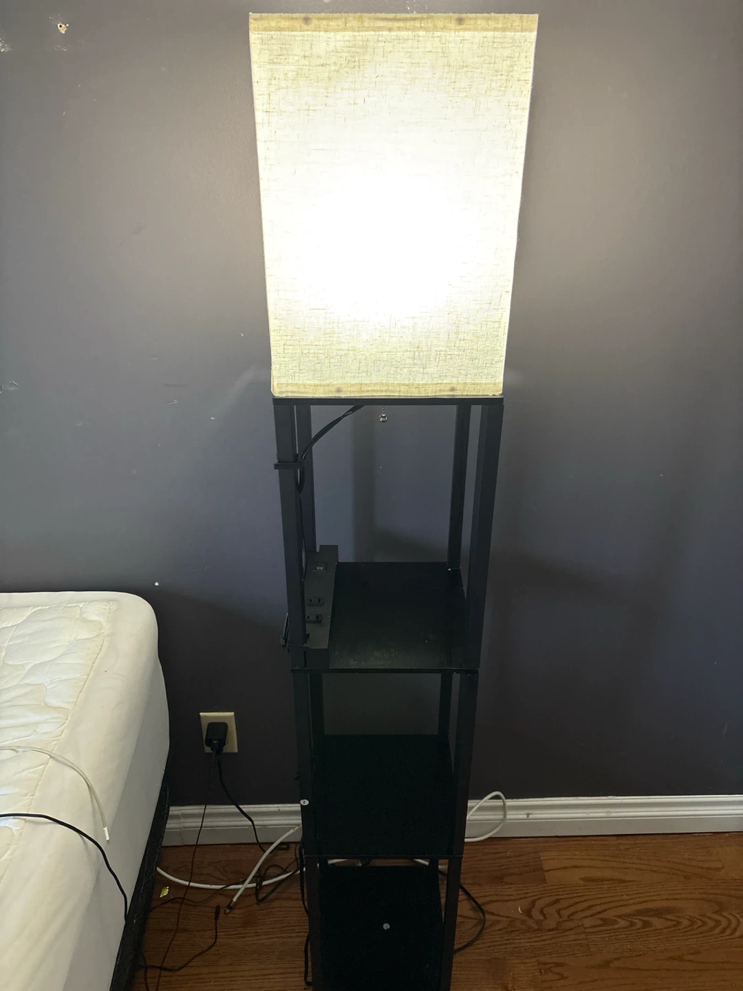 Floor Lamp with Shelves and Charging Station