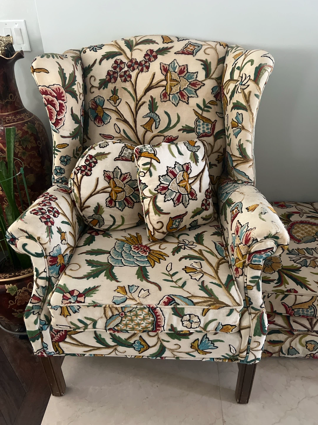 Floral Wingback Chair and Ottoman Set - photo 2