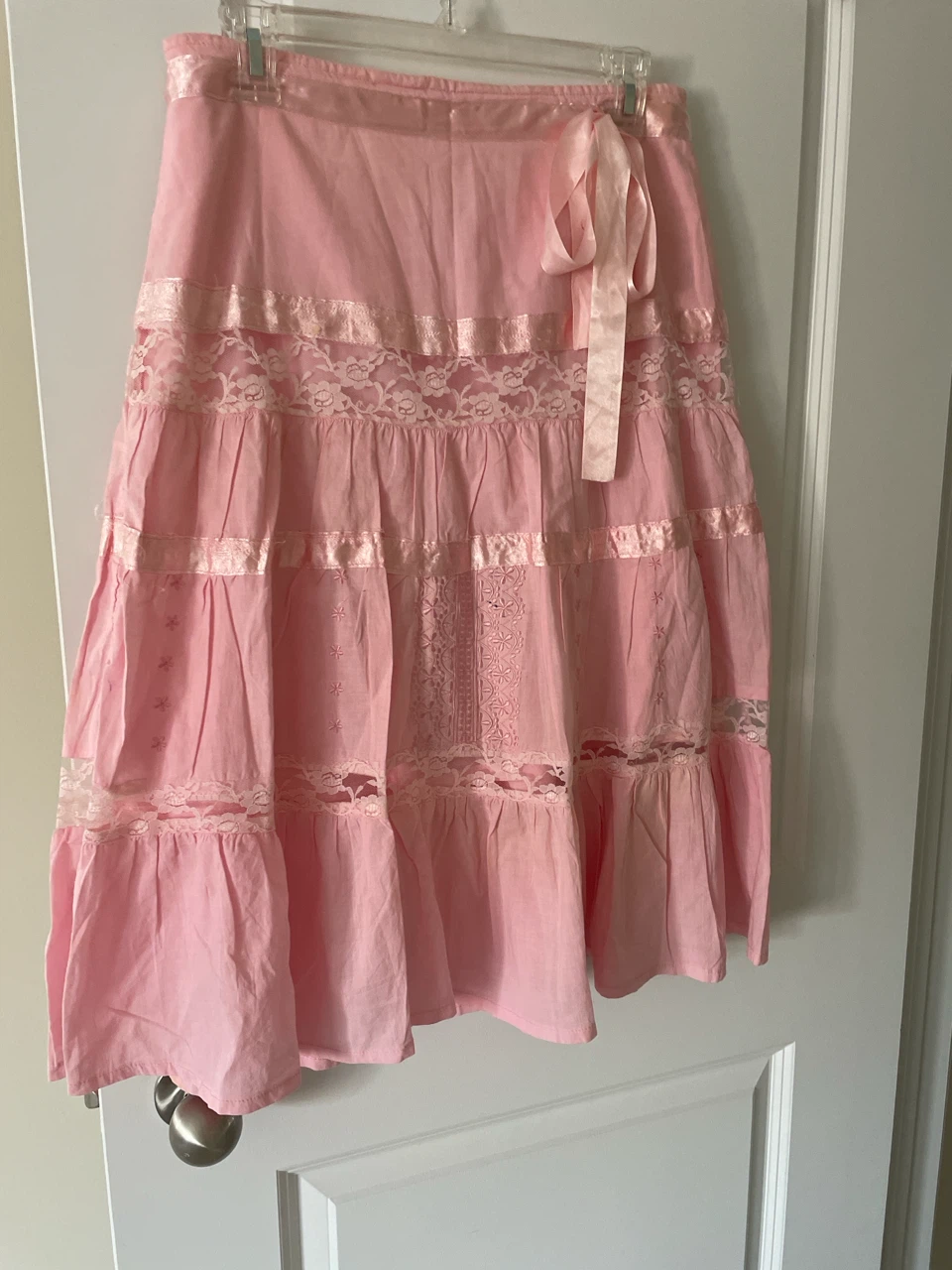 Jolema Pink Tiered Lace Maxi Skirt