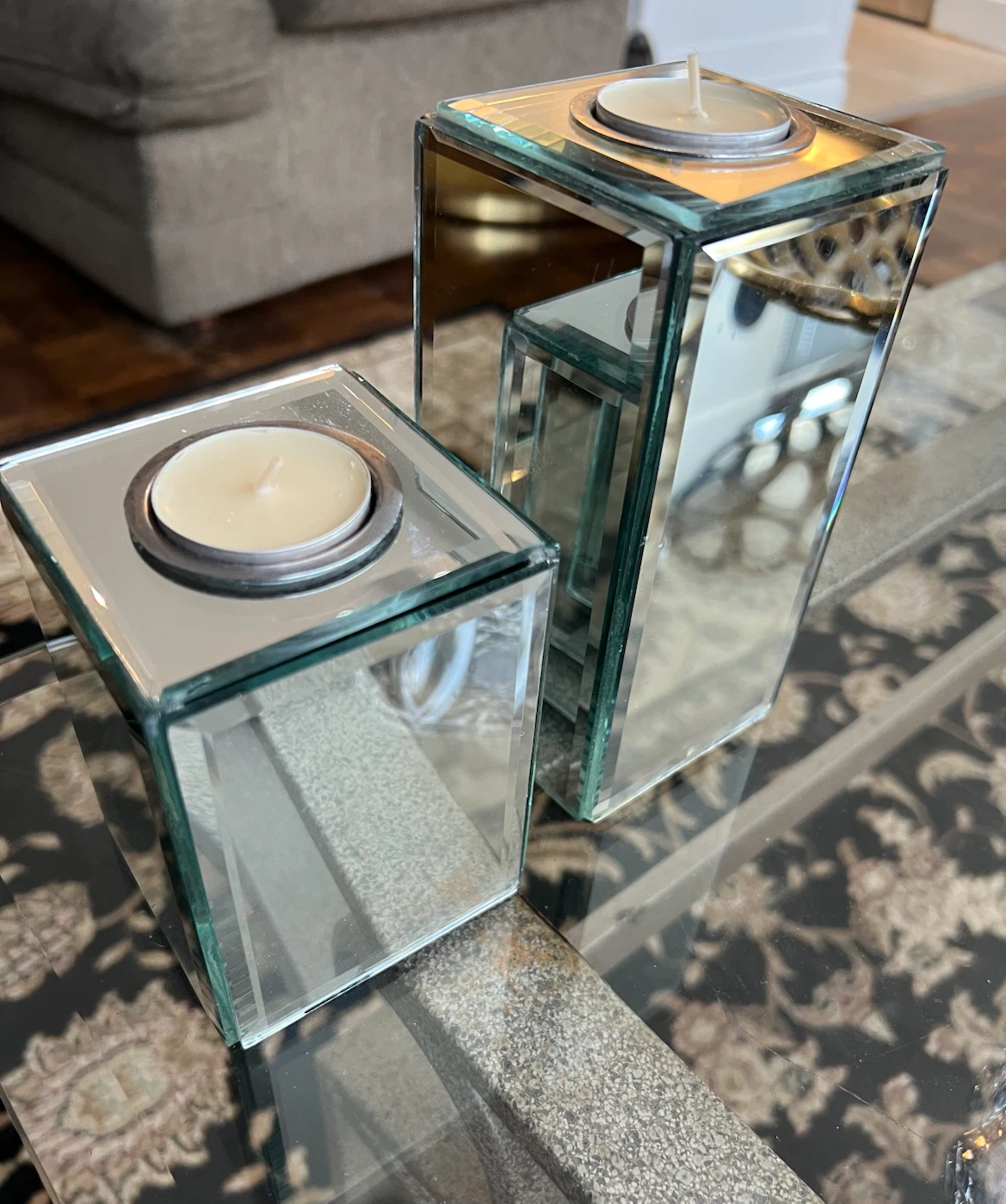 Mirrored Glass Tea Light Candle Holders (Set of 2)