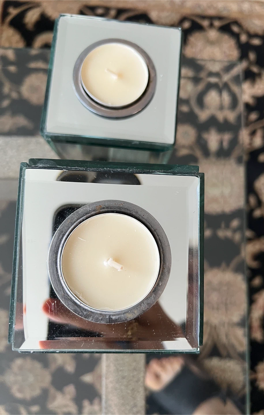 Mirrored Glass Tea Light Candle Holders (Set of 2) - photo 2