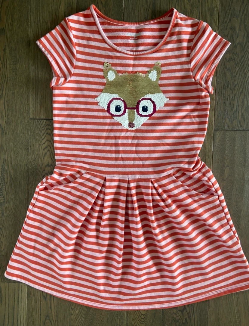 EUC: Cat & Jack Girls Striped Fox Flip Sequin Dress XL (14-16)