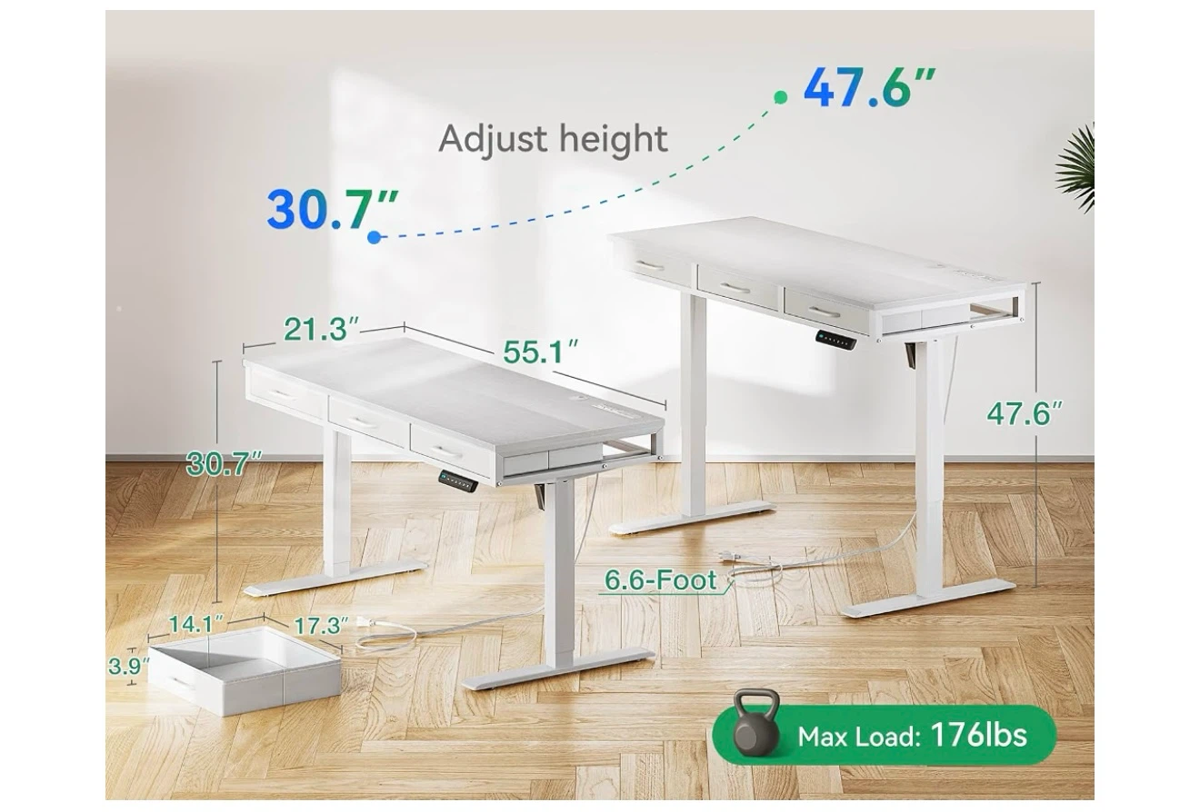 AODK Electric Standing Desk with Drawers - White - photo 2