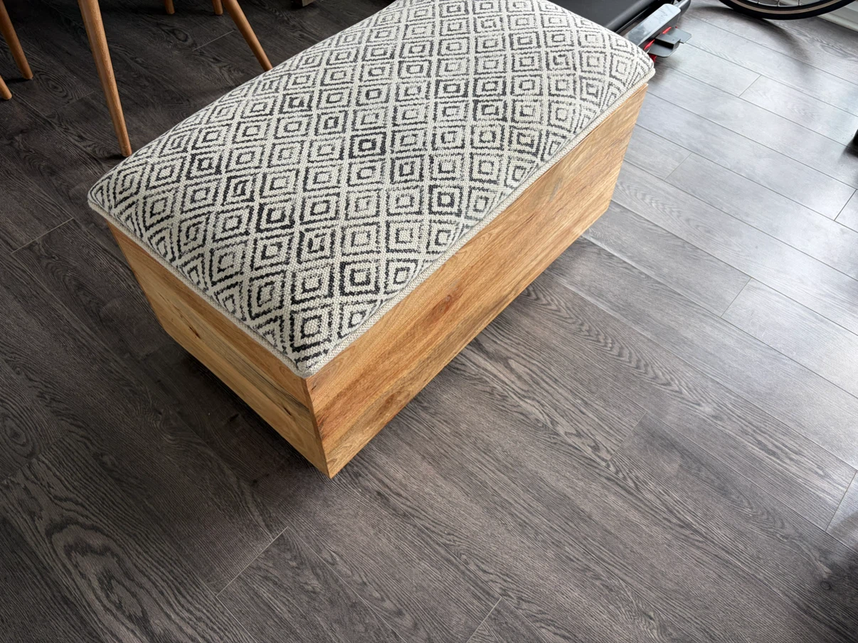 Wood Storage Bench with Geometric Pattern Lid