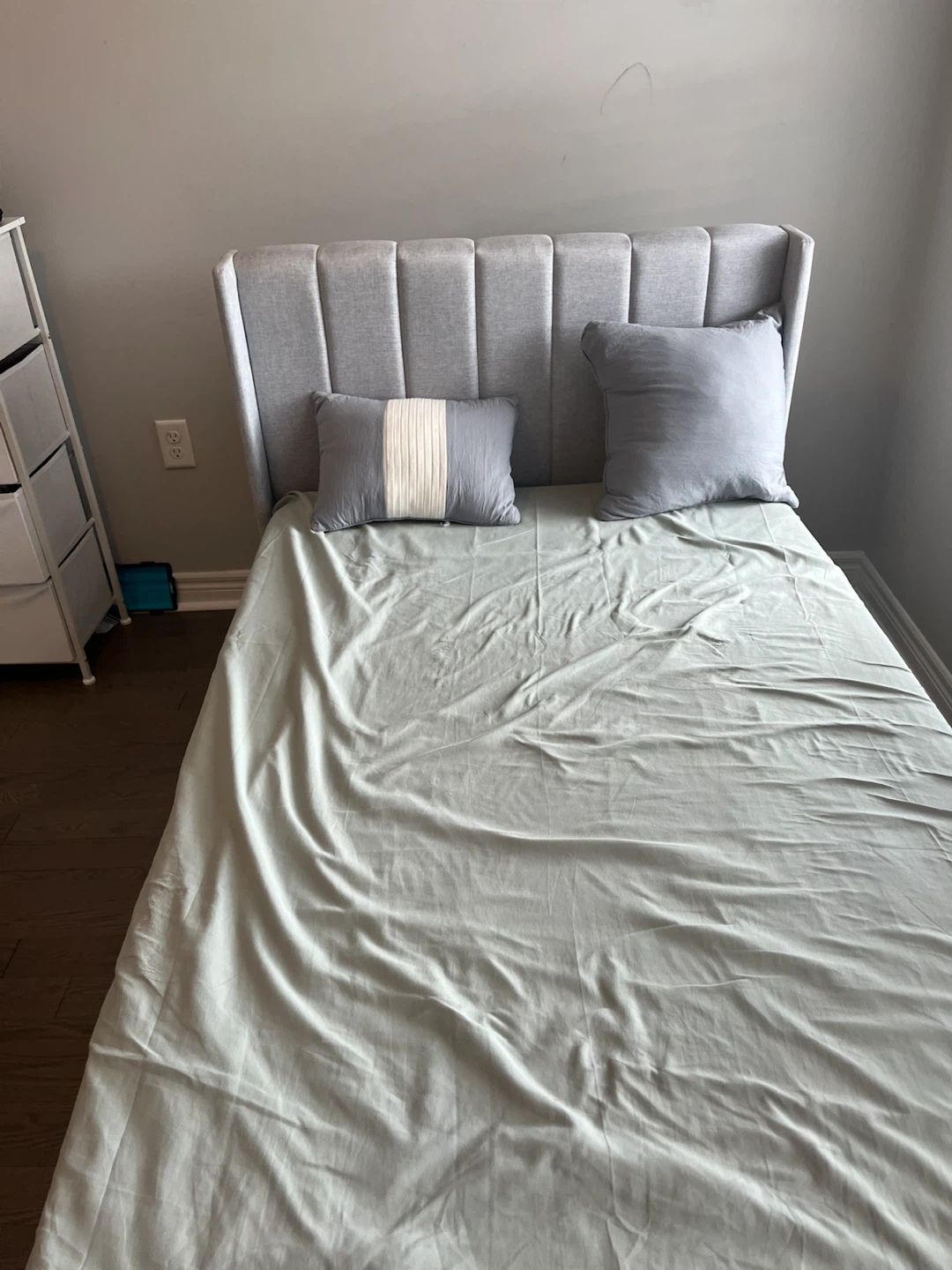 Grey Upholstered Headboard Bed Frame and mattress
