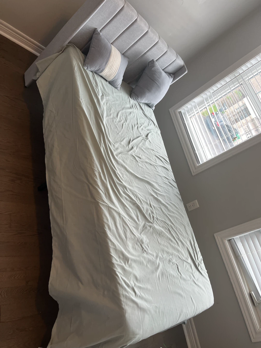 Grey Upholstered Headboard Bed Frame and mattress - photo 3