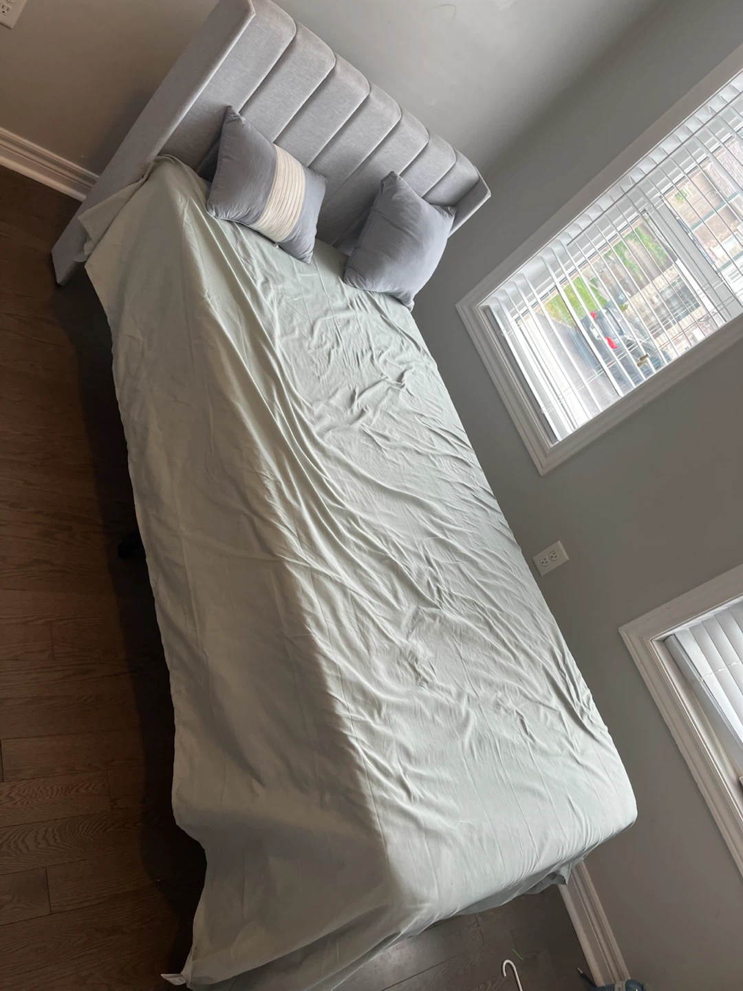 Grey Upholstered Headboard Bed Frame and mattress - photo 4