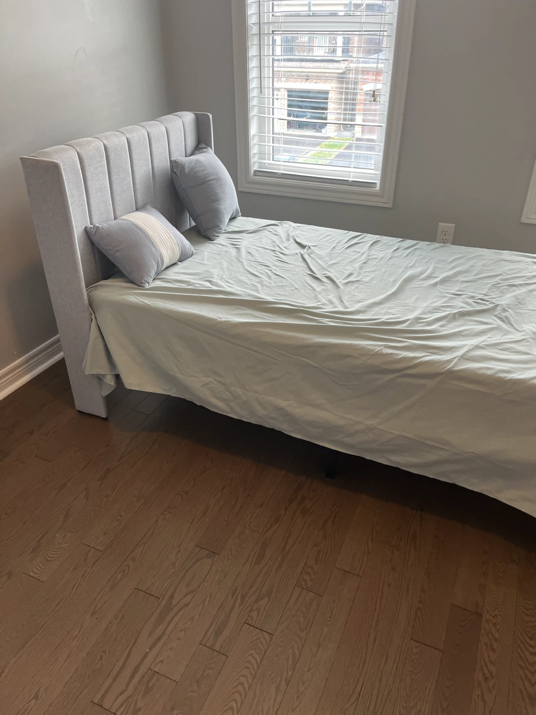 Grey Upholstered Headboard Bed Frame and mattress - photo 5