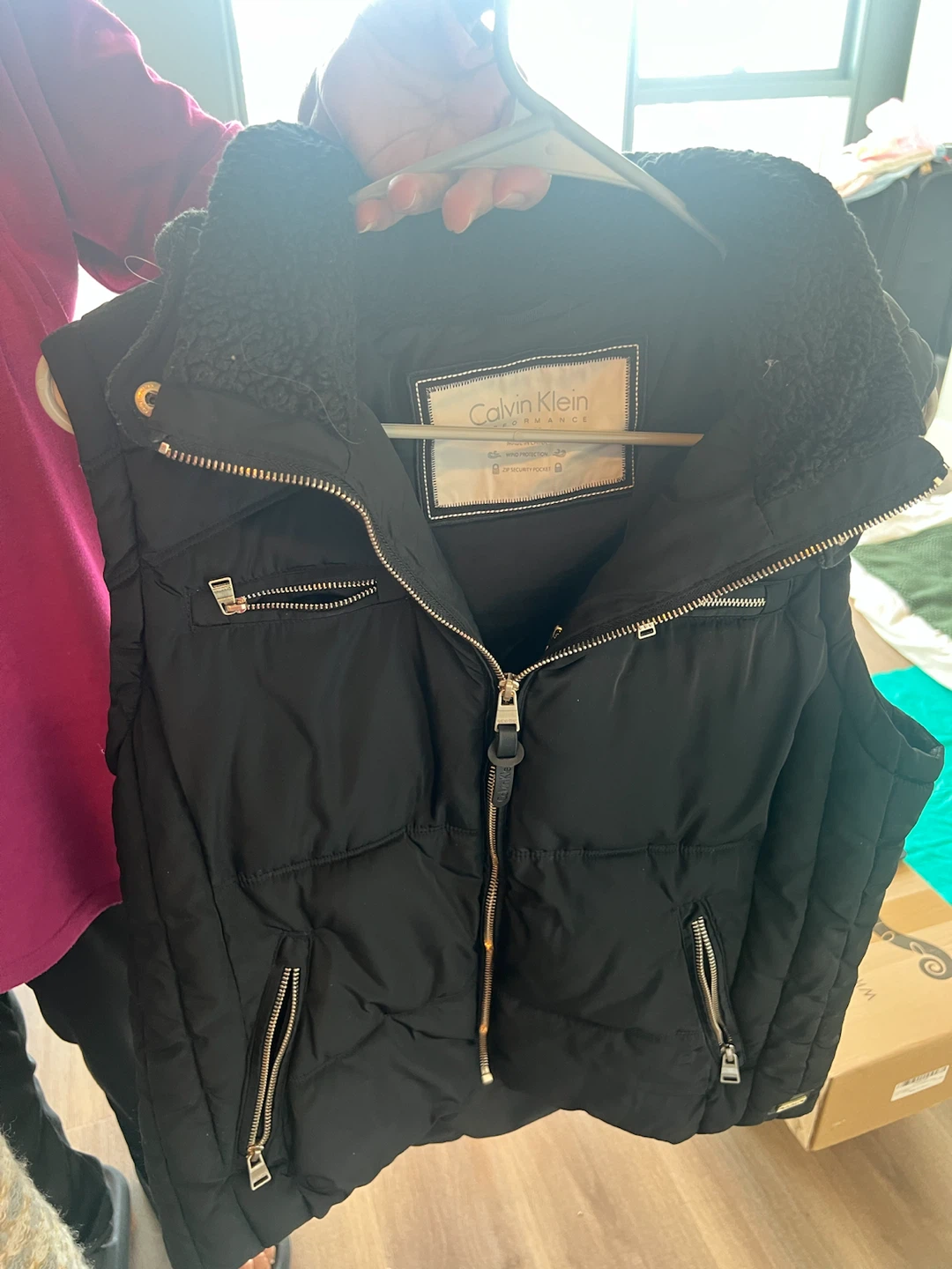 Calvin Klein Black Puffer Vest with Sherpa Collar