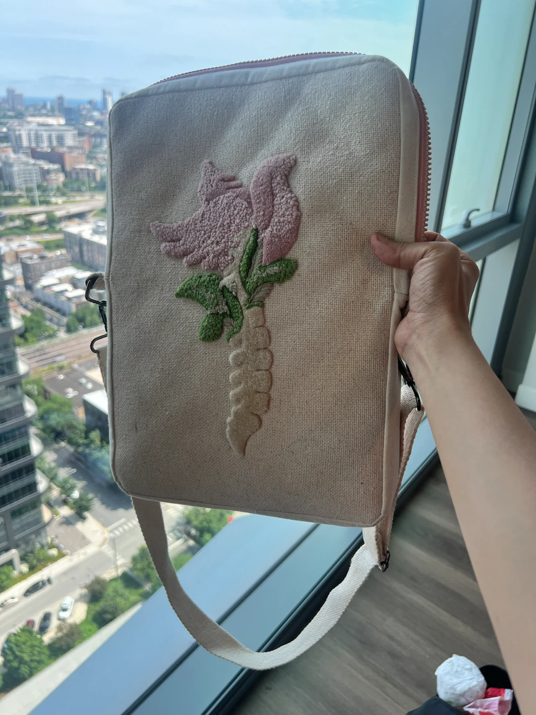 Padded Pouch with Floral Embroidery