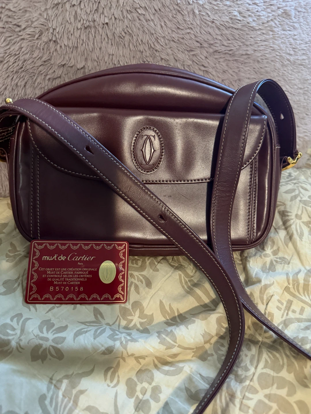 Cartier Burgundy Leather Shoulder Bag