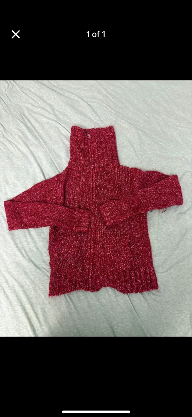 Kenzie Red Knit Zip-Up Sweater with turtleneck- size small