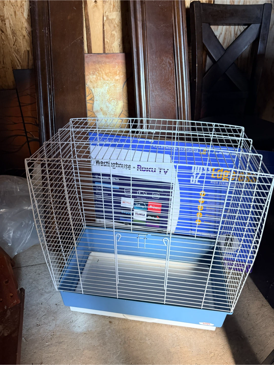 Two White Wire Small Animal/bird Cage with Blue Tray