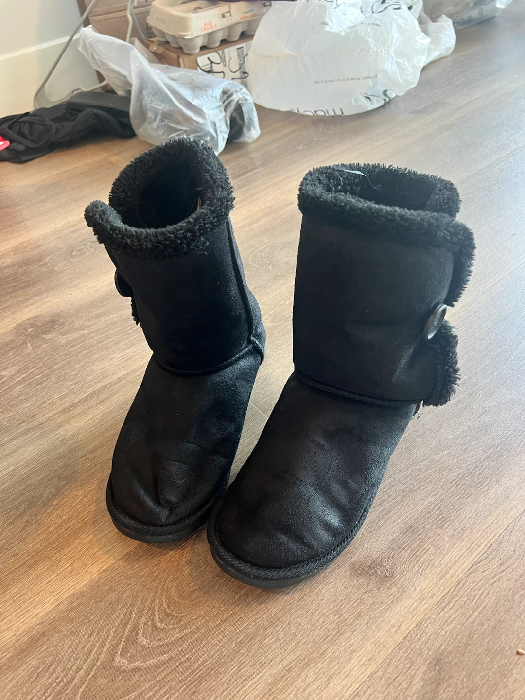 Black Faux Suede Boots with Faux Fur Trim