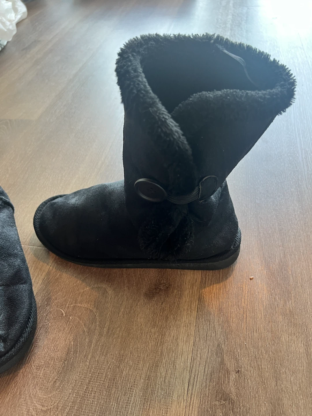 Black Faux Suede Boots with Faux Fur Trim - photo 2