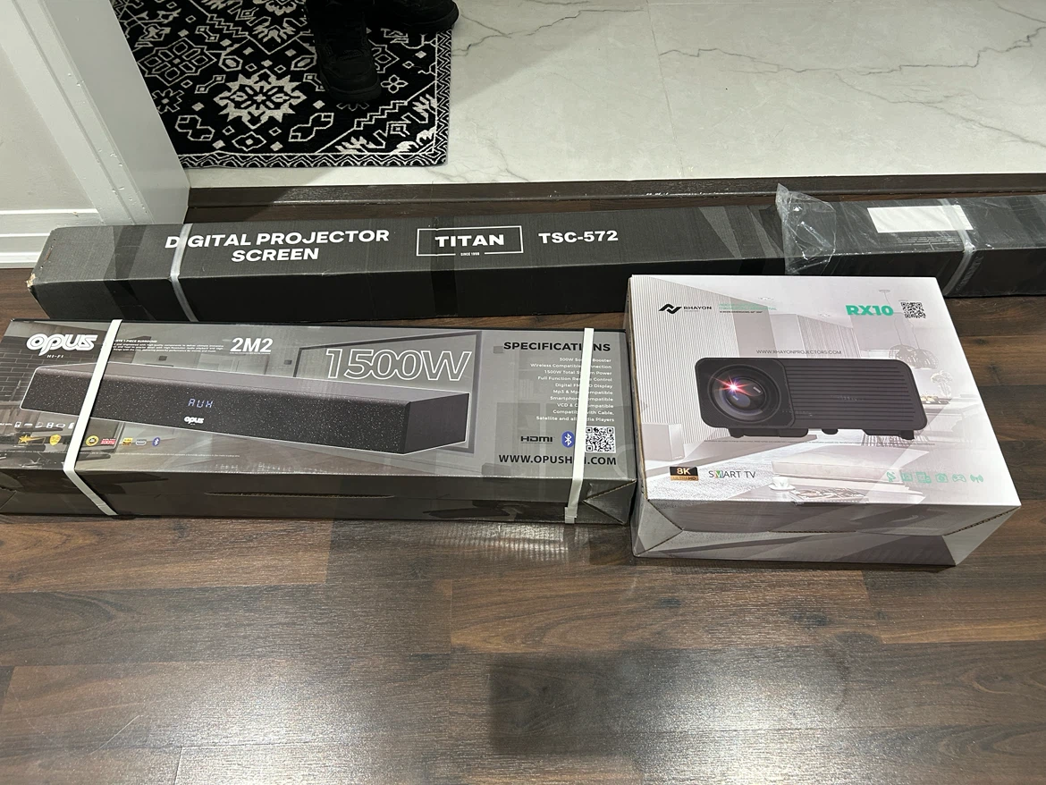 Opus 2M2 Soundbar with Titan Projector Screen and RX10 Projector