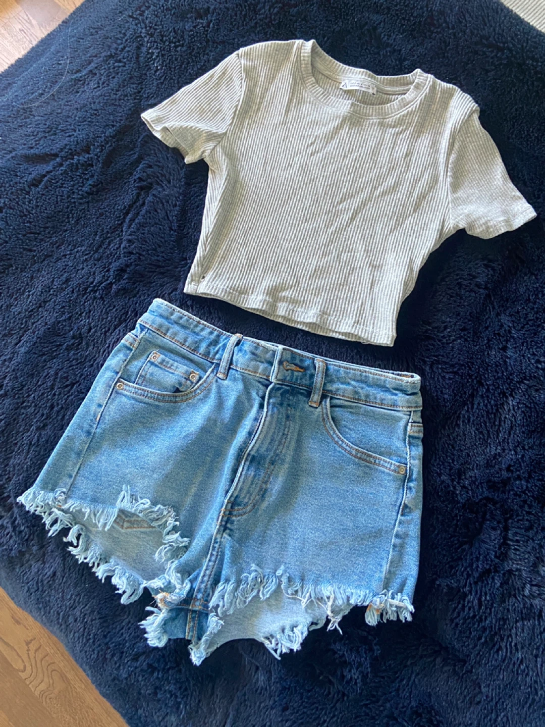 Zara Ribbed Crop Top & Denim Shorts Set