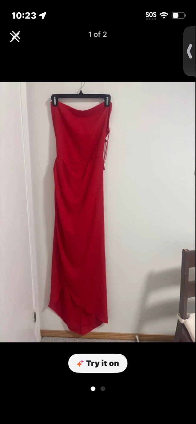 Red Strapless Maxi Dress with Lace-Up Back - photo 2