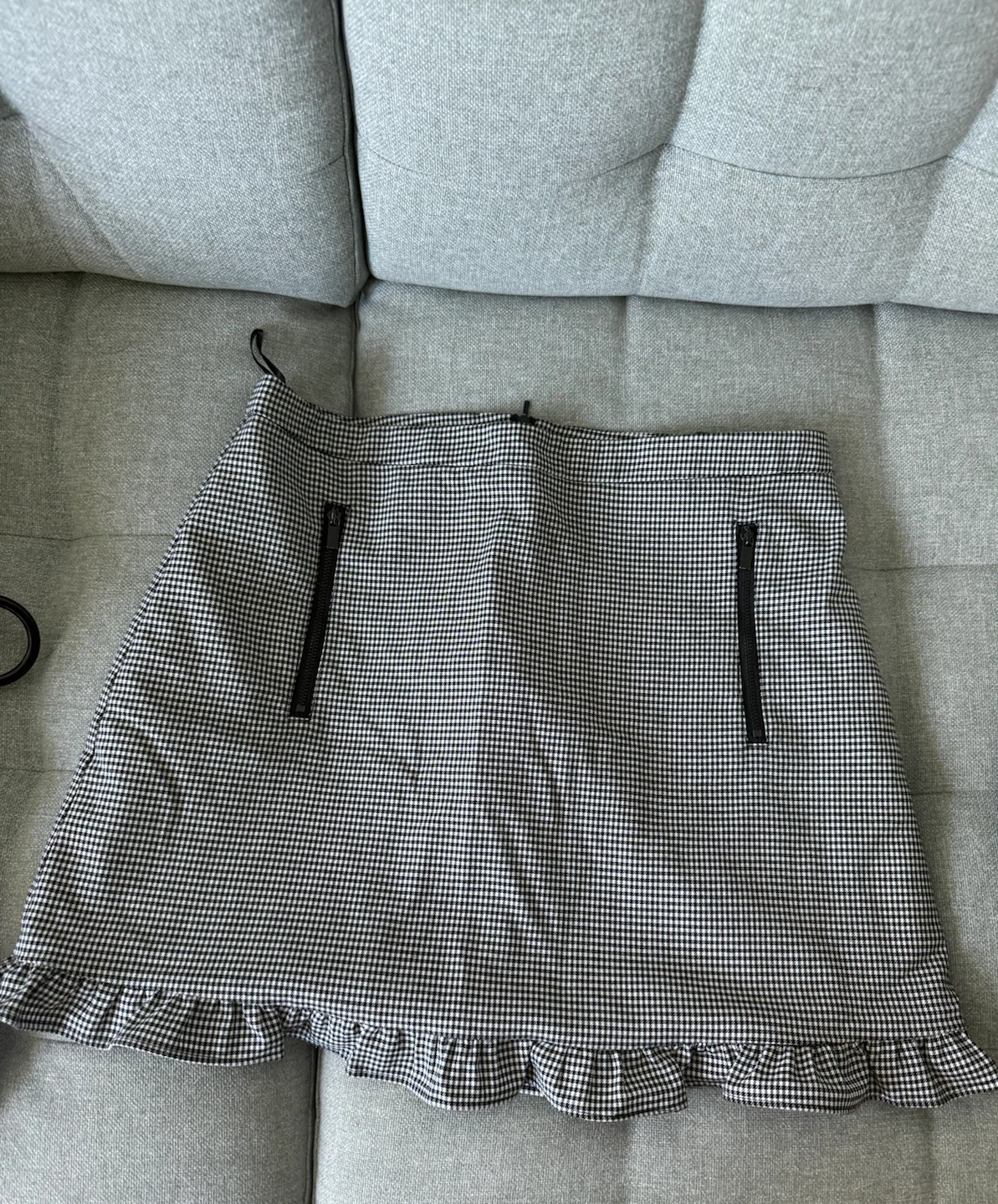Mango Houndstooth Ruffle Mini Skirt