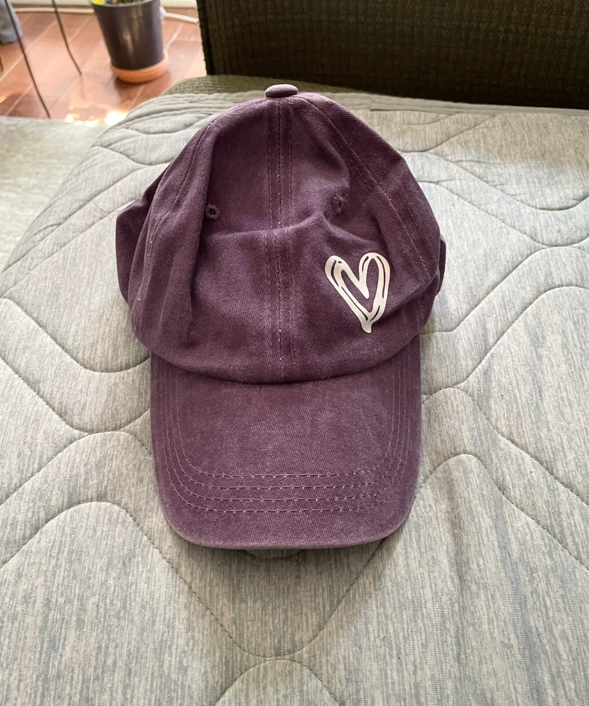 Purple Baseball Cap with White Heart Design