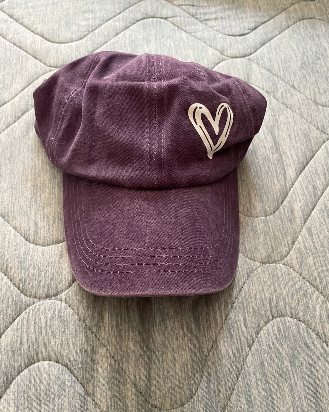 Purple Baseball Cap with White Heart Design - photo 3