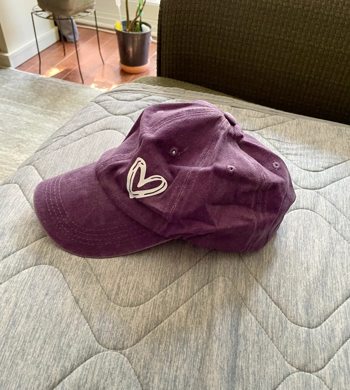 Purple Baseball Cap with White Heart Design - photo 4