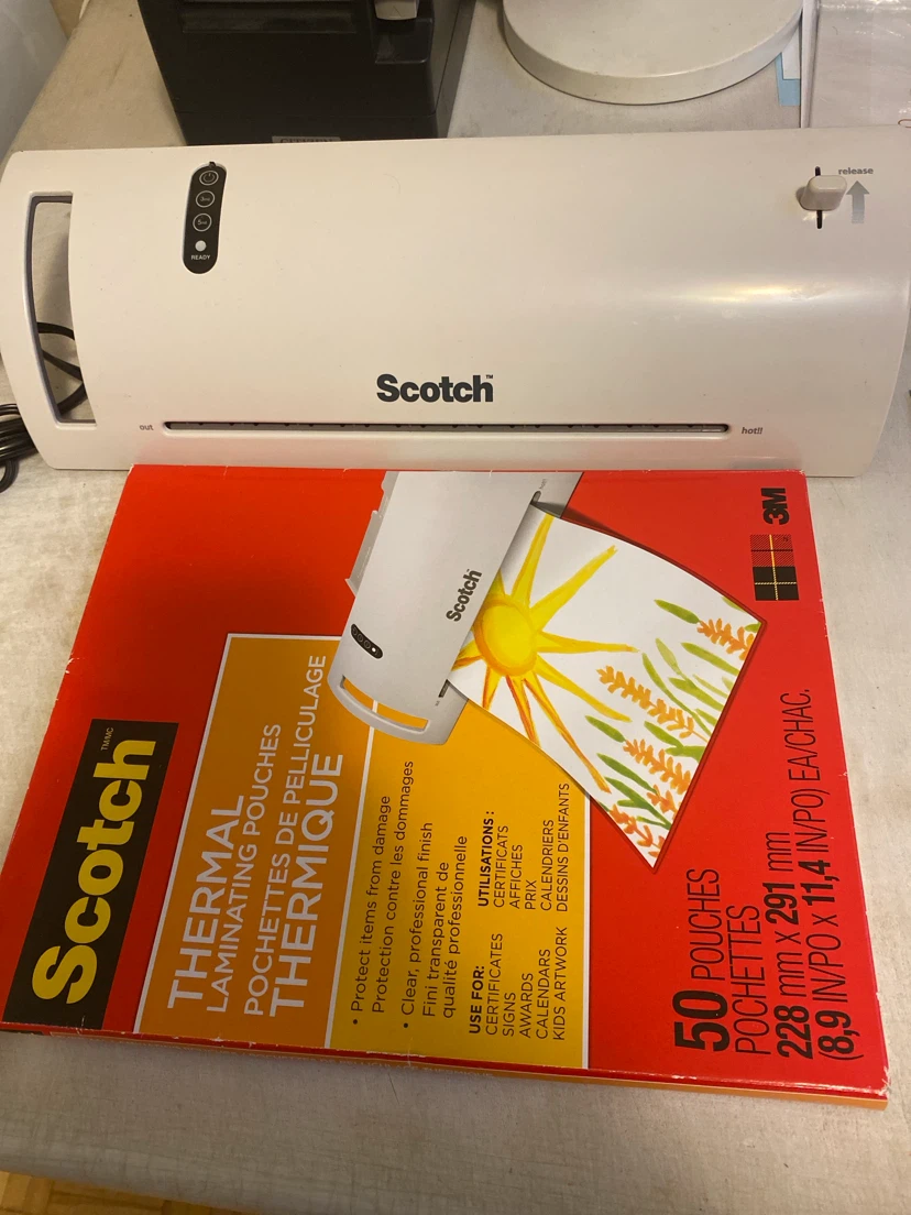 Scotch Thermal Laminator with Open Box Pouches 228mm x 291mm