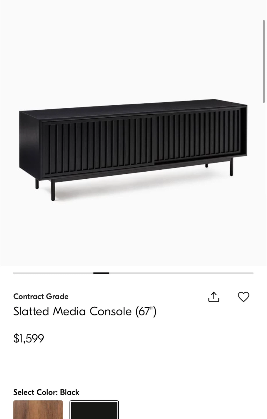 Westelm Black Slatted Media Console (67")