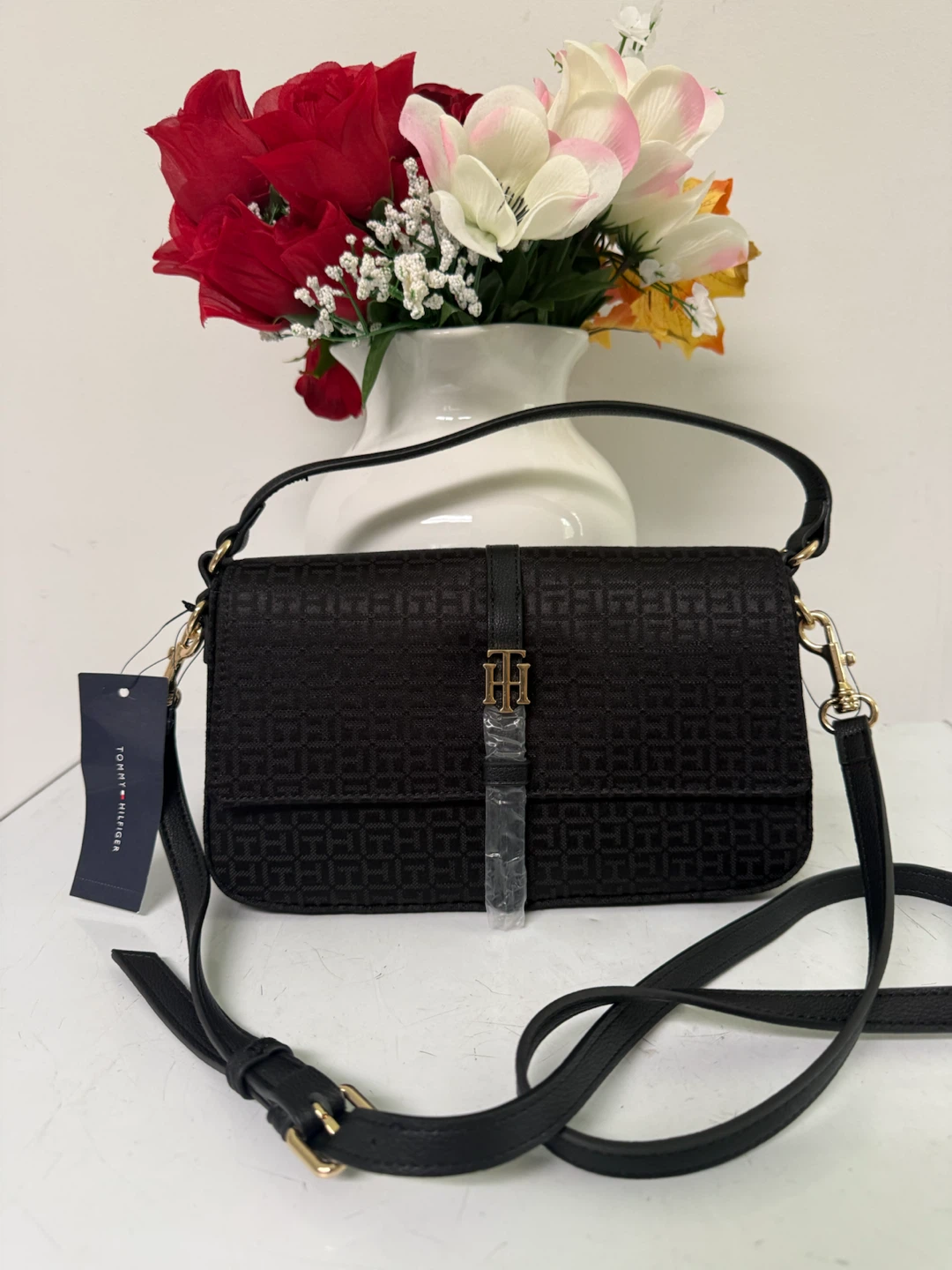 Tommy Hilfiger Black Monogram Shoulder Bag