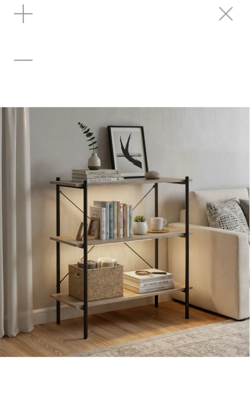 3-Shelf Wood and Metal Bookshelf