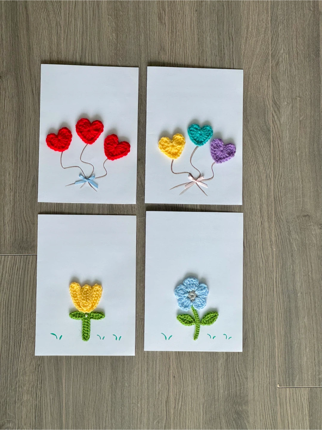 100% handmade crochet greeting cards - all 4 for $3
